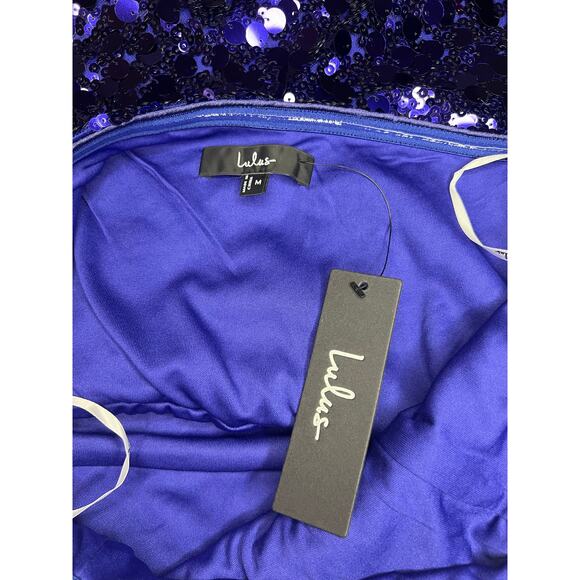 Lulu’s Glittery Persona Dark Blue Sequins Strapless Mini Dress SZ Med HOCO party - Picture 12 of 12